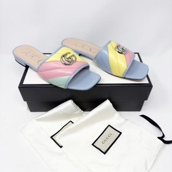 Gucci Jolie GG Marmont Quilted Leather Pastel Flat Slide Sandals - Picture 2 of 12